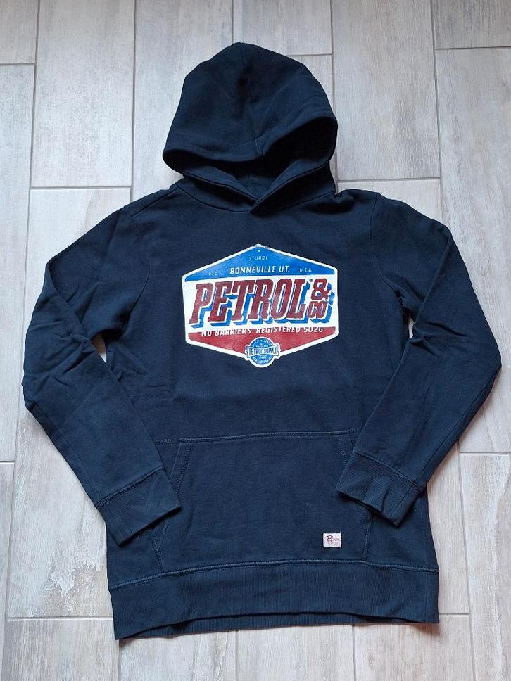 ★ M164 - Trui met kap Petrol, Kinderen en Baby's, Kinderkleding | Maat 164, Zo goed als nieuw, Jongen, Trui of Vest, Ophalen of Verzenden