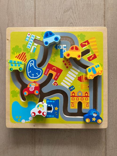 Houten schuifpuzzel met auto’s, Kinderen en Baby's, Speelgoed | Houten speelgoed, Zo goed als nieuw, Overige typen, Ophalen of Verzenden