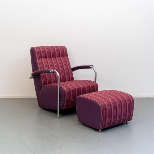 1x Leolux Scylla rood gestreept hoge rug + hocker, Huis en Inrichting, Zetels | Voetbanken en poefs