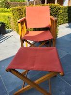 2 vintage tuinstoelen met voetbankje, Ophalen, Zo goed als nieuw