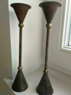2 bougeoirs patine Aqua Marine, Ophalen, Gebruikt, Bruin, Metaal