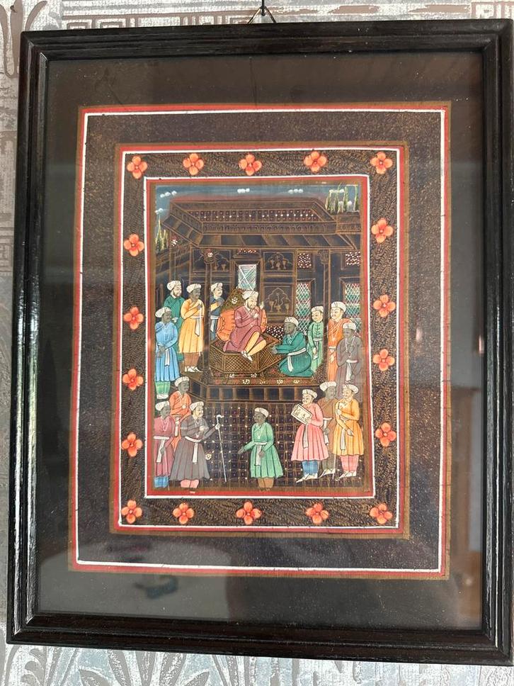 Peinture miniature moghole – Scène de cour orientale, Antiek en Kunst, Kunst | Schilderijen | Klassiek, Ophalen