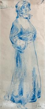 Blauwe pasteltekening, anoniem, uit 1922, Antiek en Kunst, Ophalen of Verzenden