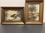 2x Schilderij van E.VERNIN, Olieverf op doek, handgesigneerd, Antiek en Kunst, Kunst | Schilderijen | Klassiek, Ophalen of Verzenden