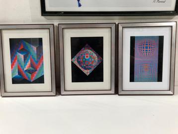  3 Luik van  Victor Vasarely , in kaders  beschikbaar voor biedingen