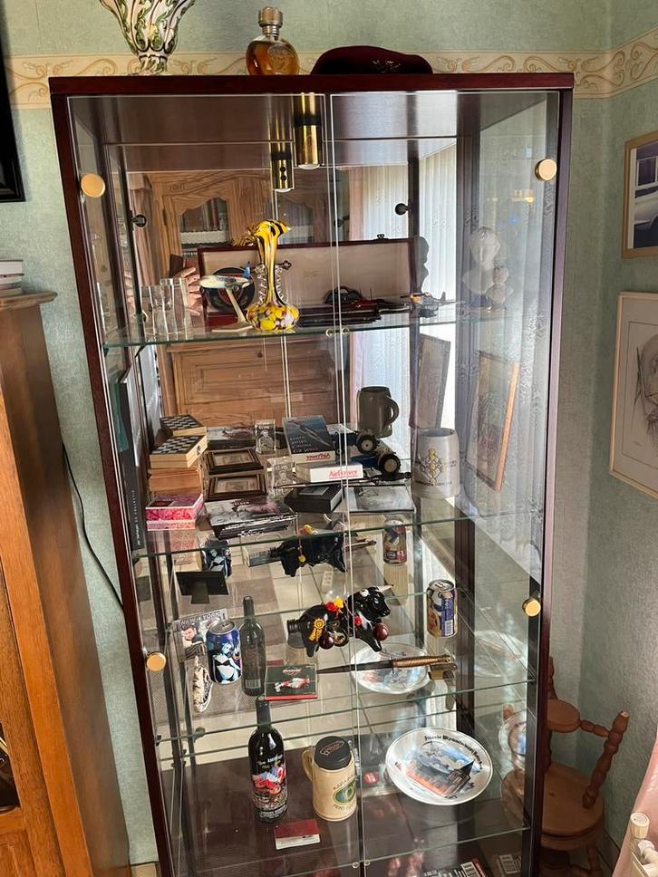Vitrinekast in glas, Huis en Inrichting, Kasten | Vitrinekasten, Zo goed als nieuw, Glas, Ophalen