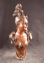 Bronzen Art Nouveau buste van een dame, Antiek en Kunst, Kunst | Beelden en Houtsnijwerken, Ophalen of Verzenden
