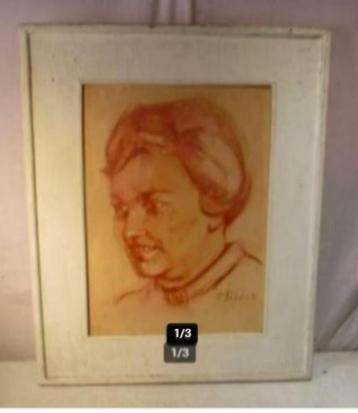 Beau dessin ancien 'Portrait de femme' - 75x60, Antiquités & Art, Enlèvement ou Envoi