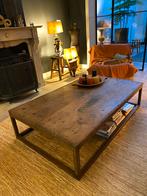 Grote houten salontafel met smeedijzer, Ophalen, Zo goed als nieuw