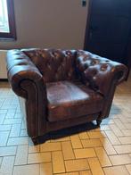 Bruine leren bank Chesterfield van Weba Neuf, Huis en Inrichting, Fauteuils, Ophalen, Vintage, Nieuw, 100 tot 125 cm
