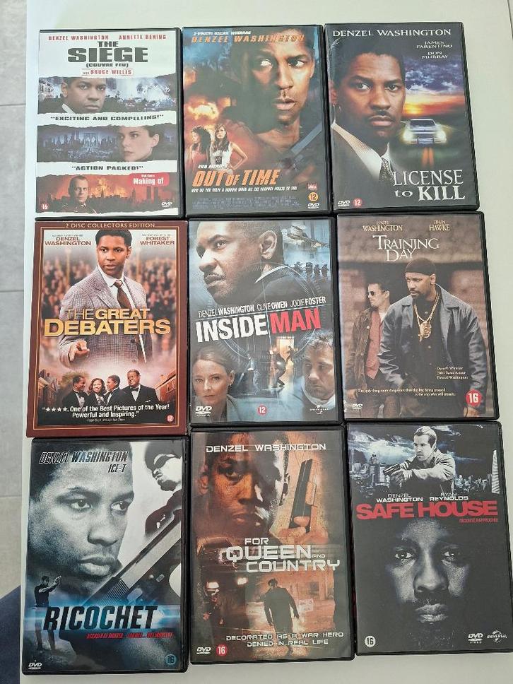 9 films met Denzel Washington op dvd, Cd's en Dvd's, Dvd's | Actie, Gebruikt, Actie, Vanaf 12 jaar, Ophalen of Verzenden