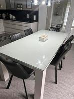 Eettafel wit hoogglans met beschermglas, Ophalen of Verzenden