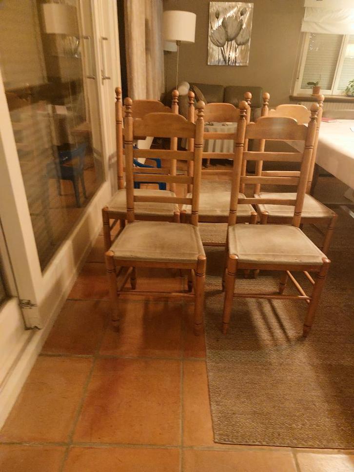 Stoelen in massieve kerselaar, Huis en Inrichting, Stoelen, Gebruikt, Hout, Stof, Bruin, Ophalen