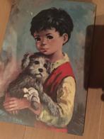 Leuk vintage kader hond met jongetje, Antiek en Kunst, Ophalen of Verzenden