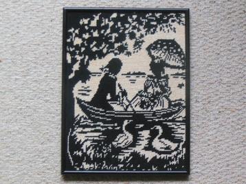 Vintage/brocante - Ingelijst handwerk - romantisch silhouet beschikbaar voor biedingen
