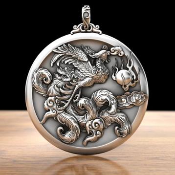 Phoenix Dance in the Nine Heavens hanger - 999 zilver beschikbaar voor biedingen