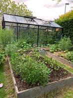 Serre (2,7 x 4,5m) zwart 4 dakramen dubbele schuifdeur, Ophalen, Kweekkas, Zo goed als nieuw, Glas