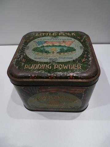 antiek blik 'Pudding Powder" vintage- retro litho reclame beschikbaar voor biedingen
