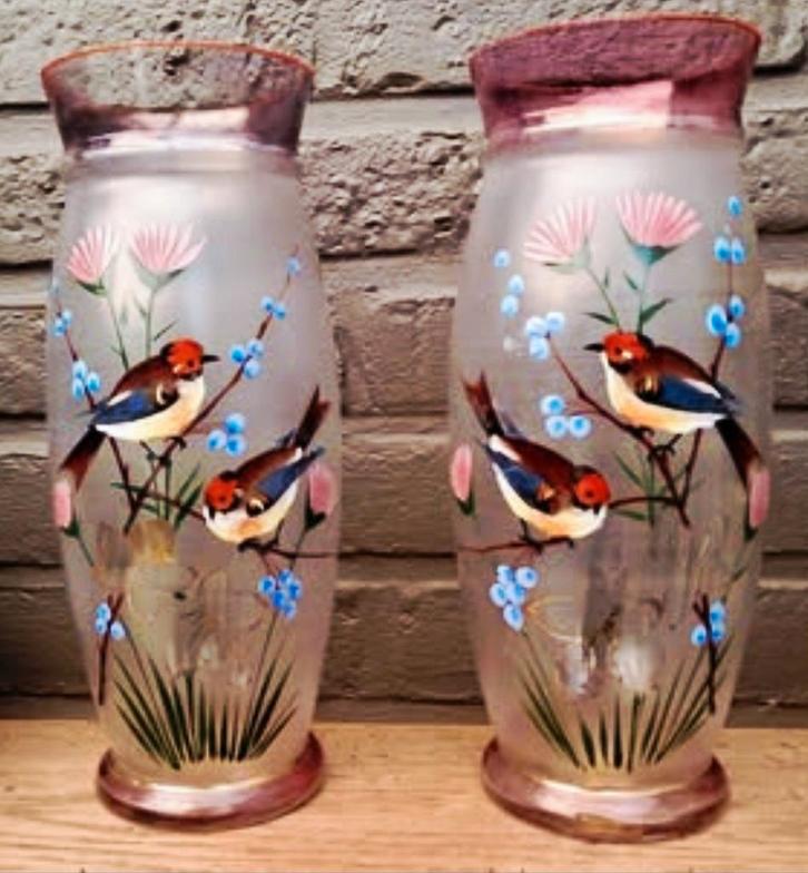 Art deco ,handgeschilderde glazen vazen, Antiek en Kunst, Antiek | Vazen, Ophalen