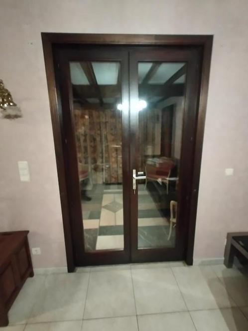 Hardhouten kozijnen met dubbel glas, Doe-het-zelf en Bouw, Raamkozijnen en Schuifdeuren, Gebruikt, Deurkozijn, Hout, 150 tot 225 cm