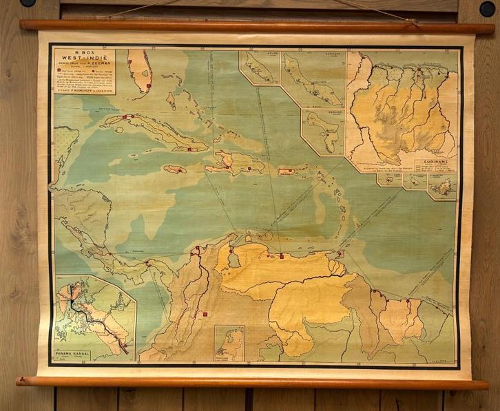 Antieke Schoolkaart R. Bos West-Indië, Antiek en Kunst, Antiek | Schoolplaten, Geschiedenis, Ophalen of Verzenden