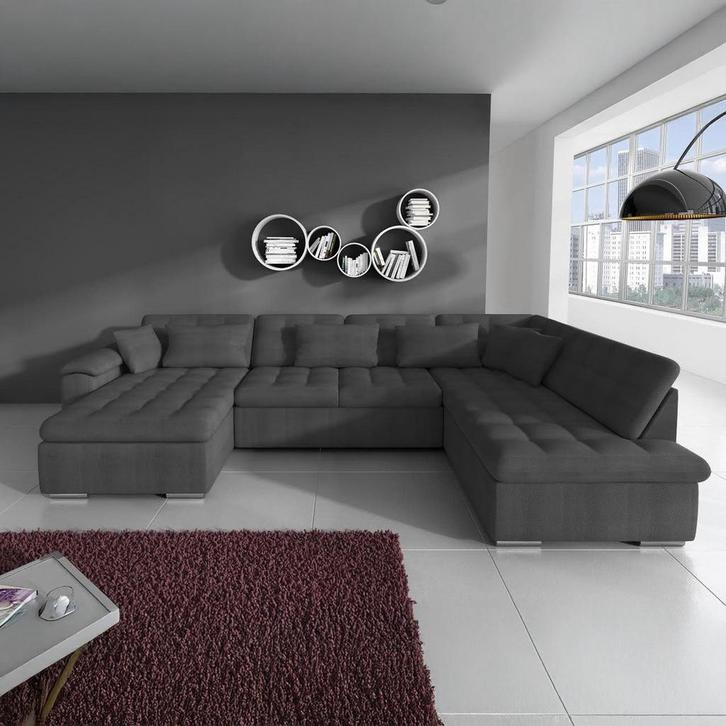 Hoekbank 5-zits met chaise longue  Stof grijs, Huis en Inrichting, Zetels | Complete zithoeken, Zo goed als nieuw, Stof, Ophalen