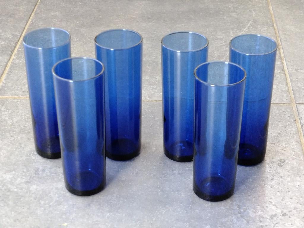 Lot de 6 verres à long drink bleu, 16,5 cm, Enlèvement ou Envoi, Comme neuf, Verre, Verre ou Verres