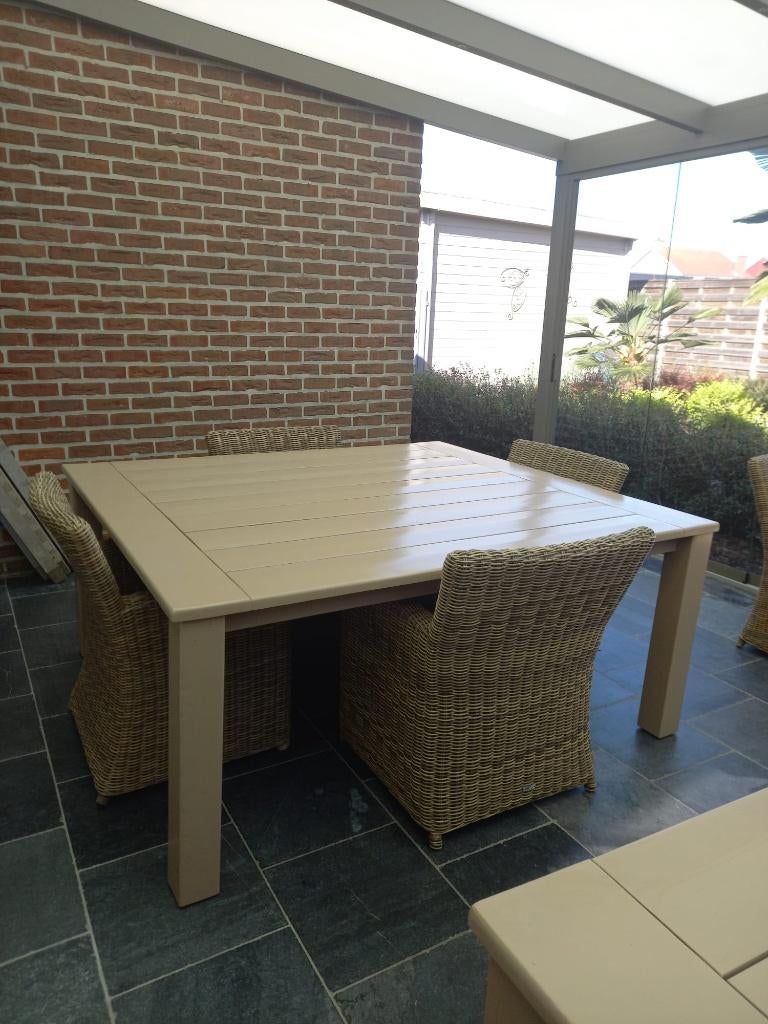 Tuintafel + 4 stoelen, Tuin en Terras, Ophalen, Nieuw, Vierkant, Hout