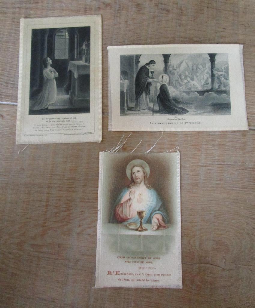 3 oude communieprentjes, Verzamelen, Bidprentjes en Rouwkaarten, Ophalen of Verzenden
