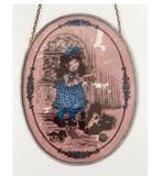 Vintage Sarah Kay glazen glas wanddecoratie ovaal signed, Antiek en Kunst, Ophalen of Verzenden