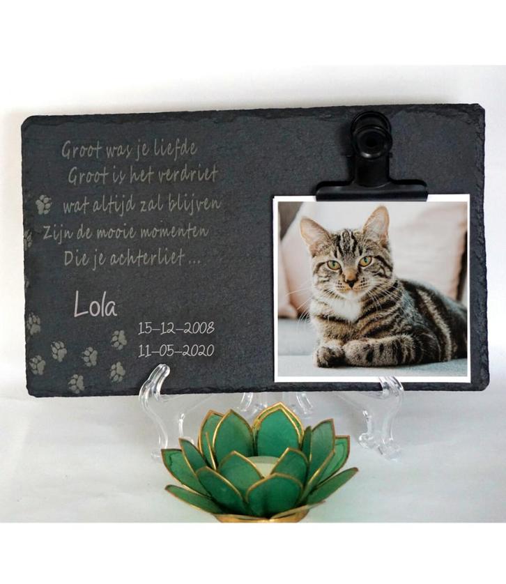 Leisteen Gedenksteen voor Hond of Kat met Foto, Naam, Tekst, Dieren en Toebehoren, Katten-accessoires, Ophalen of Verzenden