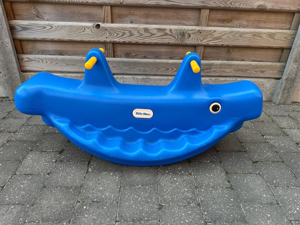 Blauw dubbel schommelpaard, Ophalen, Gebruikt