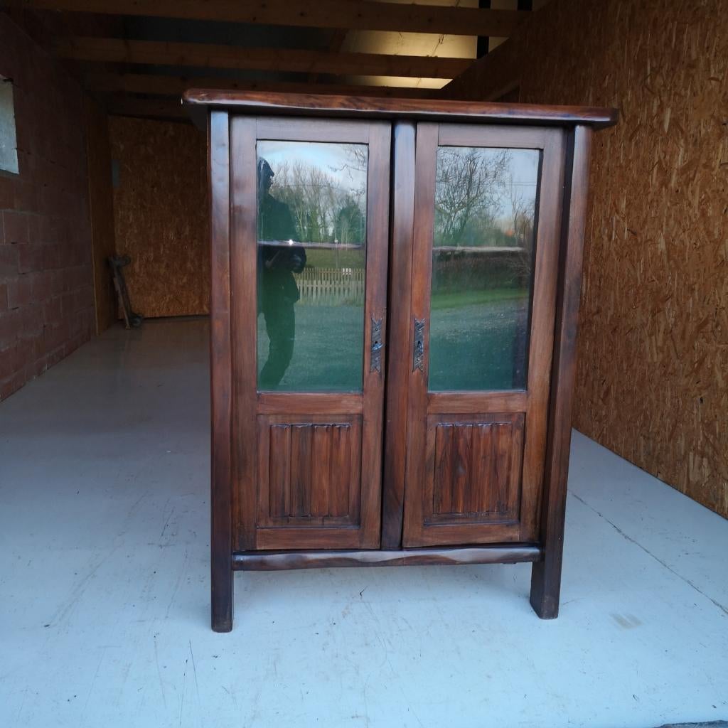 rare vitrine brutaliste orme aranjou vintage 1960, 25 à 50 cm, 100 à 150 cm, Enlèvement, Utilisé