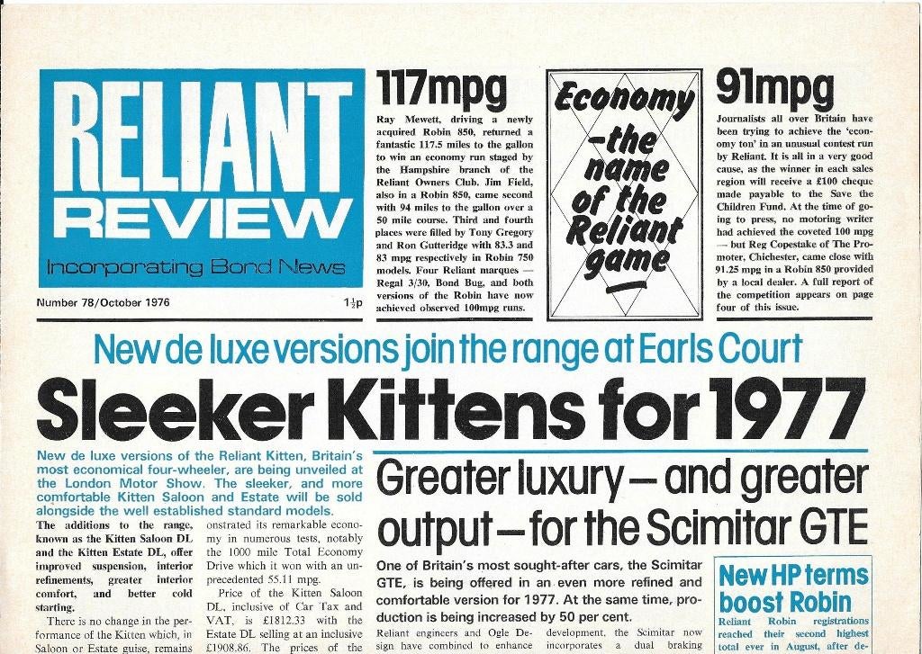 RELIANT  review 1977, Ophalen of Verzenden, Zo goed als nieuw, Overige merken