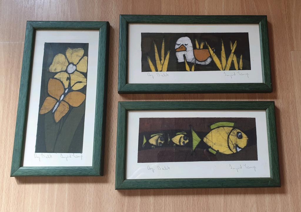 Ingrid Lange batik kunstwerk x3, Ophalen of Verzenden