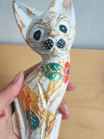 Uitgesneden houten kattenbeeld in boho/vintage stijl 20 cm, Ophalen of Verzenden