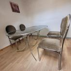 Salle à manger Vintage complète en chrome&verre trempé&fumé, Maison & Meubles, Enlèvement, Comme neuf, Verre