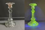 Grote, zware glazen kandelaar van mangaan – uranium style, Ophalen of Verzenden