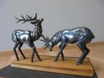 Antiek Art Deco beeld herten in brons Vintage dieren jacht, Ophalen of Verzenden
