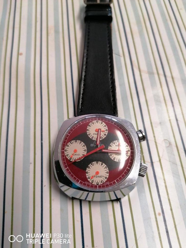 Buler horloge 4 fuseau horaire, Handtassen en Accessoires, Horloges | Heren, Zo goed als nieuw, Polshorloge, Overige merken, Overige materialen