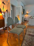 Vintage lichtgroene stoelen met metalen frame, Huis en Inrichting, Stoelen, Ophalen, Gebruikt, Overige kleuren, Vintage