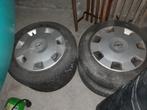 4 stalen velgen + wieldeksels + banden van Opel Corsa R 14i", Banden en Velgen, Gebruikt, Personenwagen, 14 inch