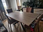 Houten eettafel met 6 leren stoelen, Enlèvement ou Envoi, Comme neuf