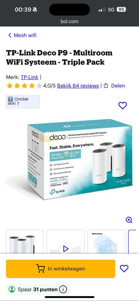 Tp link deco p9 mesh wifi versterker, Computers en Software, WiFi-versterkers, Zo goed als nieuw, Ophalen
