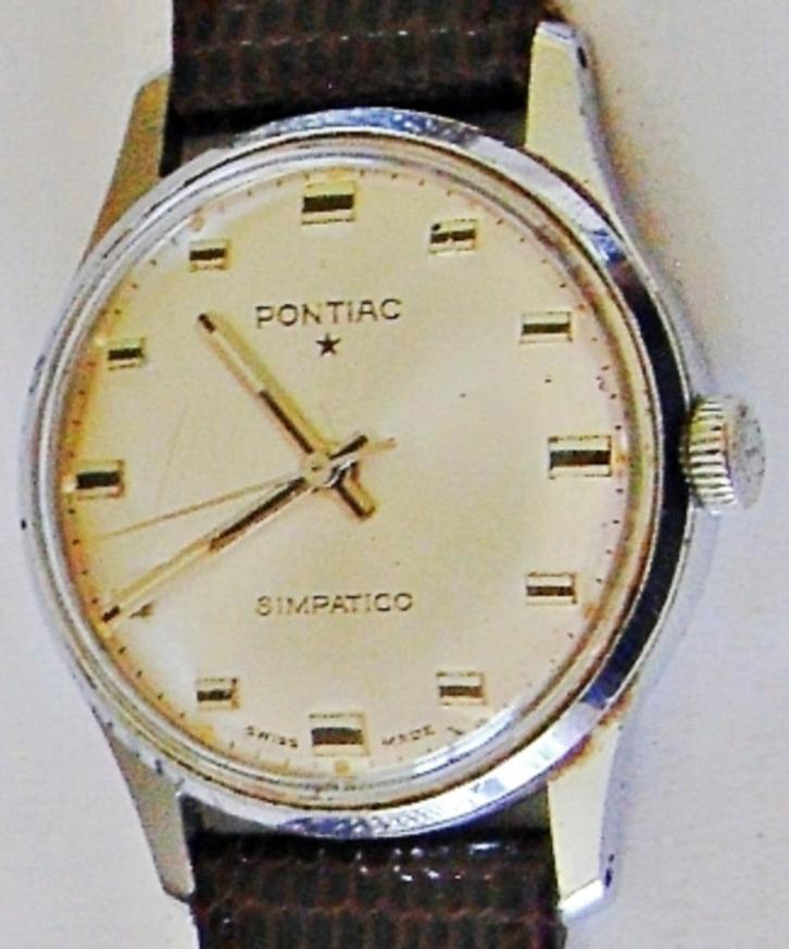 Montre PONTIAC "Simpatico" mécanique, en acier inox, 1959-75, Collections, Collections Autre, Utilisé, Enlèvement ou Envoi