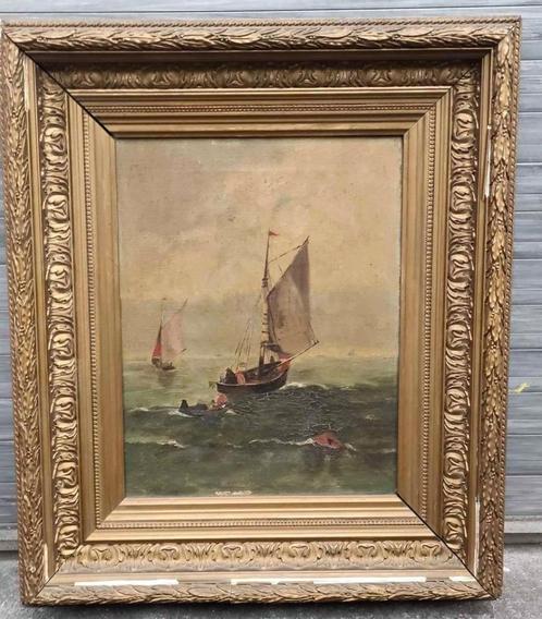 Huile sur toile marine, Antiek en Kunst, Kunst | Schilderijen | Klassiek, Ophalen of Verzenden