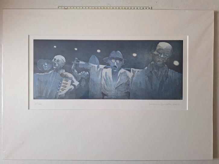 Ets van Jacques Jacobs "Vijf personen" uit 2005, Antiek en Kunst, Kunst | Etsen en Gravures, Ophalen of Verzenden