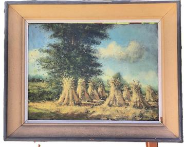 peinture à l'huile récoltant des gerbes vers 1950, Enlèvement ou Envoi