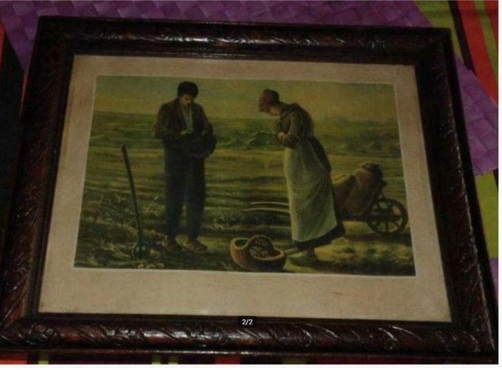 Twee oude lijsten met reproductie van het Angelus en d, Huis en Inrichting, Woonaccessoires | Lijsten, Zo goed als nieuw, Hout
