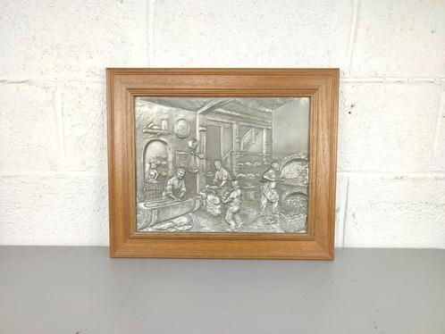 Tinnen wandplaat bakkerij tafereel, Antiek en Kunst, Antiek | Tin, Ophalen of Verzenden